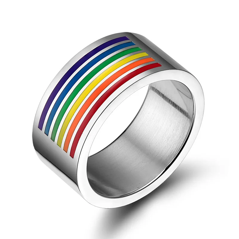 Divat rozsdamentes acél unisex szivárvány Leszbikus, Meleg Gyűrű A Férfiak, mind a Nők Kép 0
