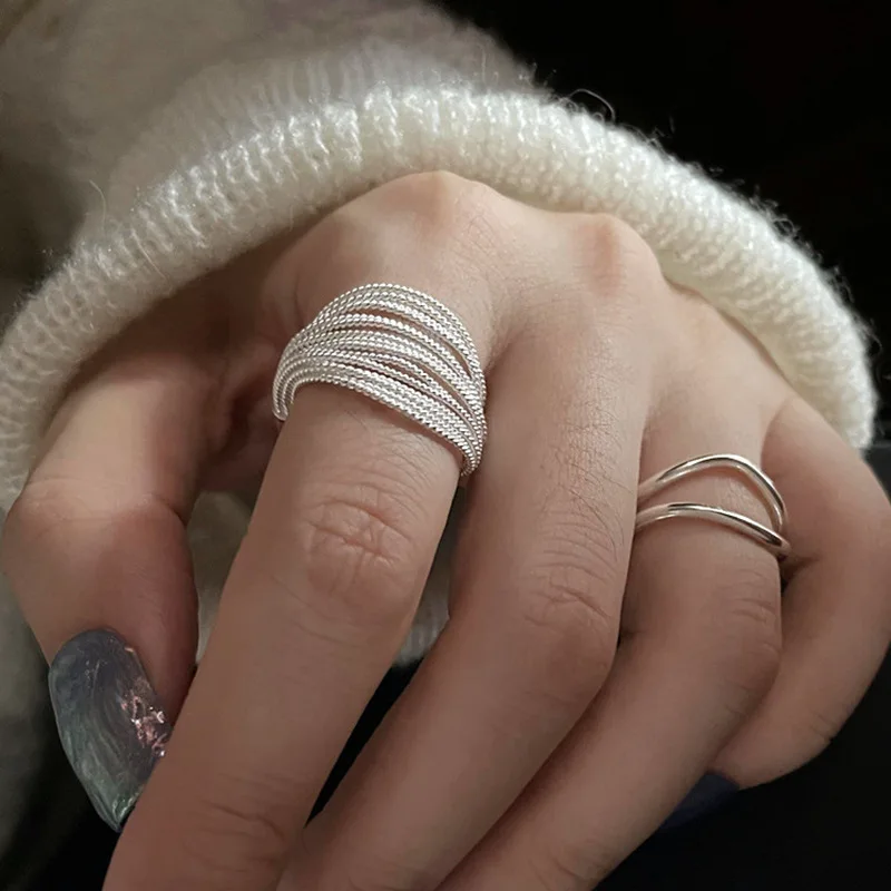 925 Sterling Ezüst Egyedi Vonalak Gyűrű A Nők Finom Ékszerek Ujját Állítható Nyílt Vintage Gyűrű Buli, Születésnapi Ajándék Kép 4
