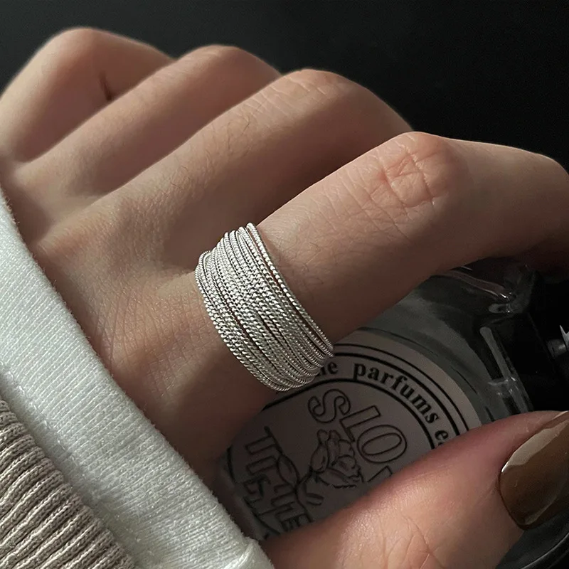 925 Sterling Ezüst Egyedi Vonalak Gyűrű A Nők Finom Ékszerek Ujját Állítható Nyílt Vintage Gyűrű Buli, Születésnapi Ajándék Kép 5