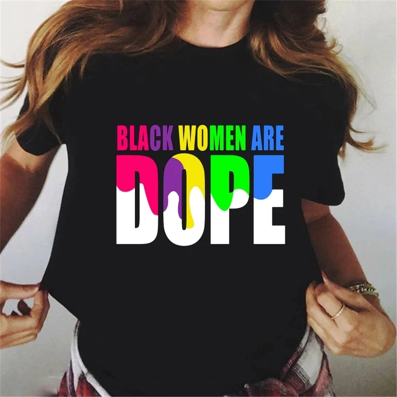 Új Fekete lány mágikus tshirt fekete nők drog póló nyári felső női alkalmi rövid ujjú tshirt vicces grafikus póló Kép 1