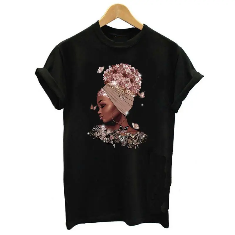 Új Fekete lány mágikus tshirt fekete nők drog póló nyári felső női alkalmi rövid ujjú tshirt vicces grafikus póló Kép 4