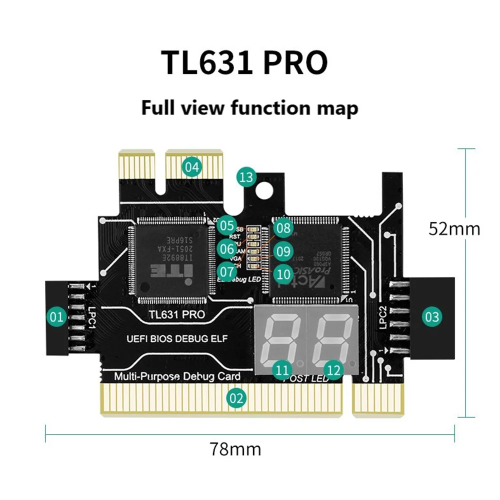 TL631 Pro Többfunkciós Asztali Laptop LPC-DEBUG Post Kártya PCI PCI-E Mini PCI-E Alaplap Diagnosztikai Analyzer Teszter,Egy Kép 3
