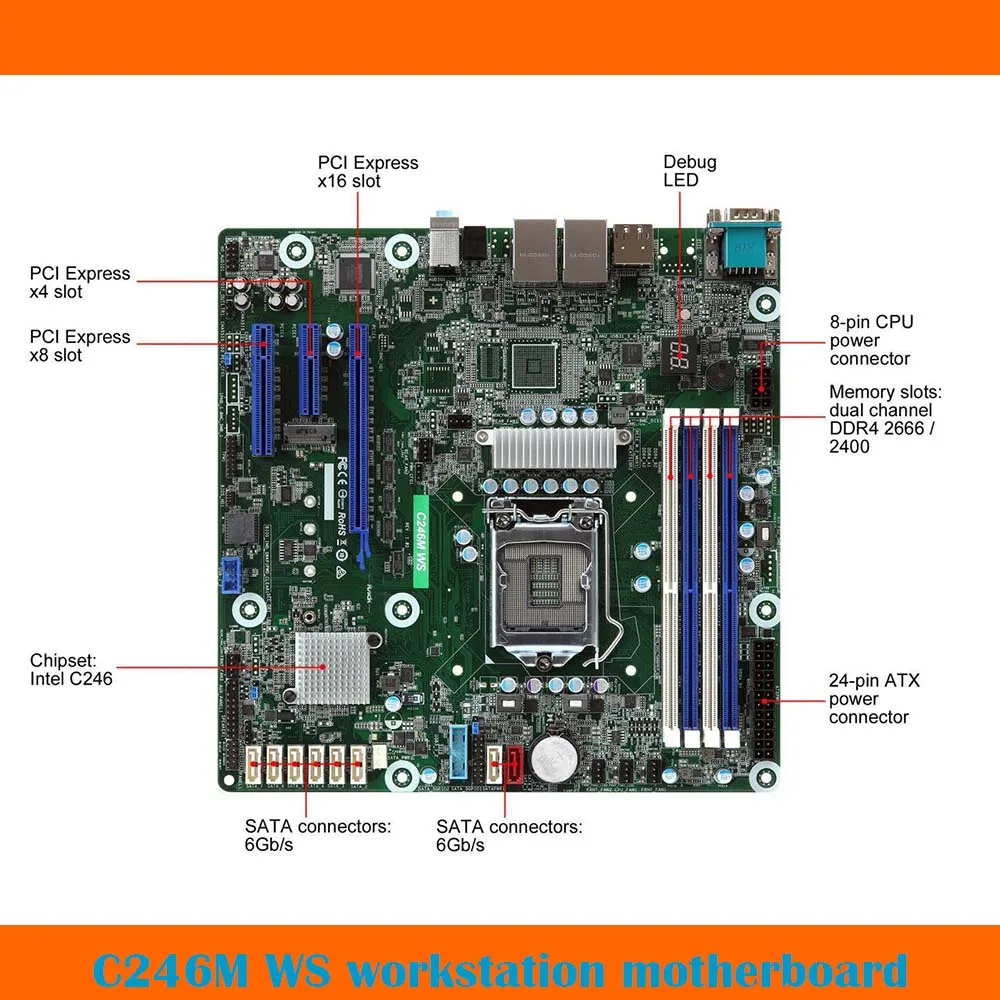 Az ASRock C246M WS Munkaállomás Testület Támogatja-E-2100/2200 LGA1151 DDR4 2666/2400 Teljesen Bevizsgált Kép 0